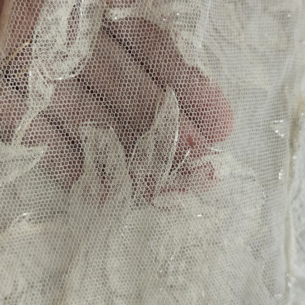 Vintage Ivory + Silver Floral Lace Scarf, Party, Bridal, Wrap